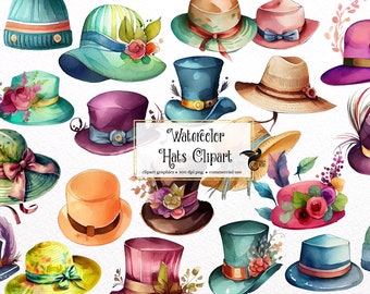 Watercolor Hats Clipart – Fashion PNG Images, Commercial Use (Digital Download)