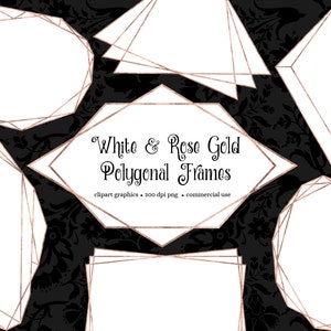 White and Rose Gold Polygonal Frames Clipart, geometric pink frame clip art graphics instant download commercial use
