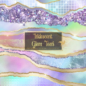 Iridescent Glam Tears Clipart - glitter and foil metallic luxury ripped edge borders in png format for commercial use