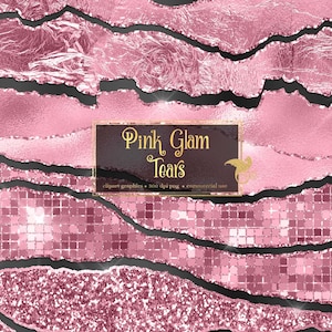 Pink Glam Tears Clipart - glitter and foil metallic luxury edge borders in png format for commercial use