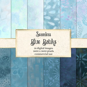 Blue Batik Digital paper - seamless batik digital papers instant download for commercial use
