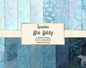 Papier numérique batik bleu - 16 modèles sans couture (téléchargement numérique)
