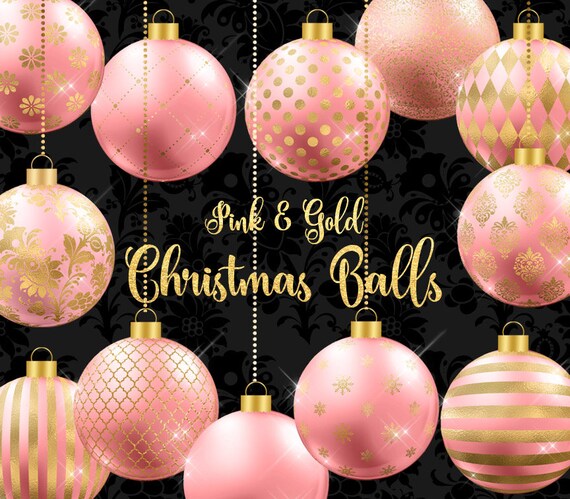 Pink And Gold Christmas Balls Clipart Christmas Baubles Etsy