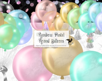 Rainbow Pastel Balloons Clipart – Party Invitation Graphics (Digital Download)