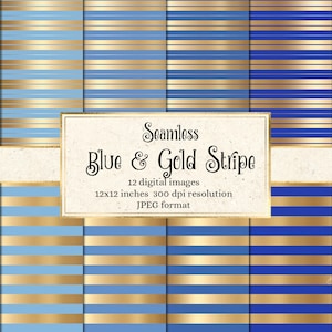 Papier numérique à rayures bleues et dorées - arrière-plans de motif glam de luxe bleu marine et royal sans couture téléchargement instantané pour un usage commercial