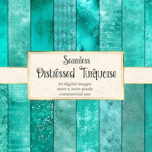 Seamless Distressed Turquoise Textures, digital paper textures, grunge backgrounds, vintage aqua scrapbook paper instant download