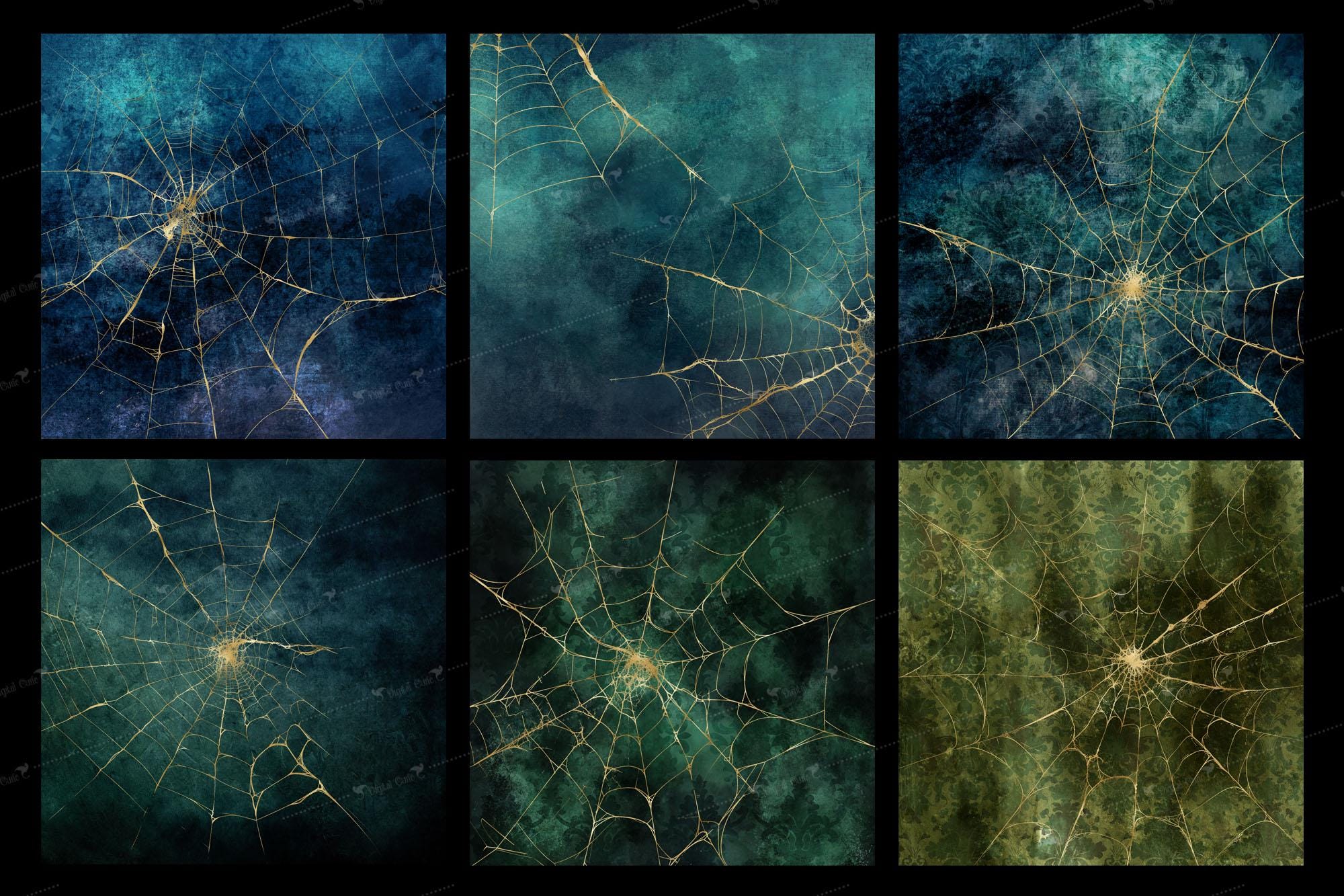 Gothic Gold Spider Web Digital Paper, Halloween Textures (digital ...