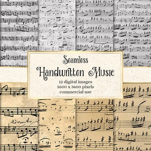 Nahtlose handgeschriebene Musik Digitales Papier, Vintage Noten Muster druckbares Scrapbook Papier