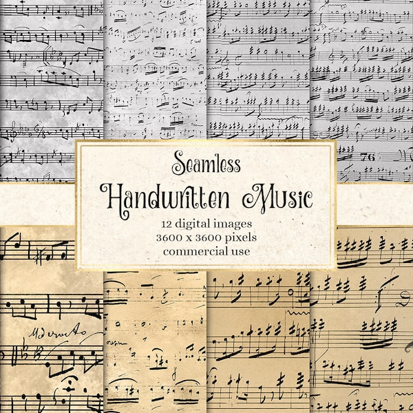 Seamless Handwritten Music Digital Paper, vintage sheet music patterns printable scrapbook paper