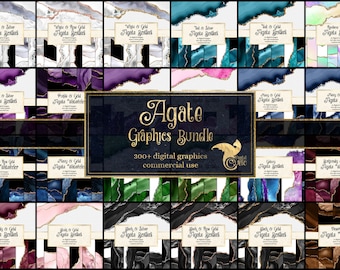 Agate Graphics Bundle, glitter watercolor agate textures and borders instant download commercial use