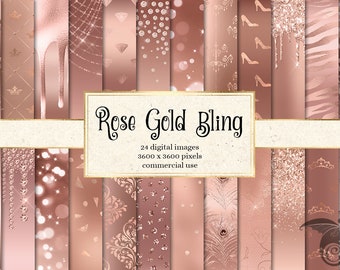 Rose Gold Glitter Digital Paper, Metallic Ombre Textures (Digital Download)