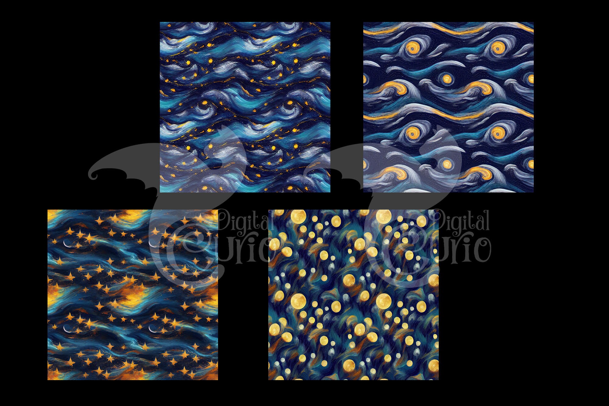 Starry Van Gogh Digital Paper, Seamless Starry Night Printable ...