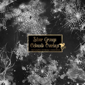 Silver Grunge Cobweb Overlays and Spider Web Clipart, digital PNG Halloween graphics digital overlays, gothic spider web instant download