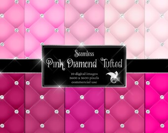 Pink Diamond Tufted Digital Paper - seamless luxury glam quilted backgrounds instant download for commercial use