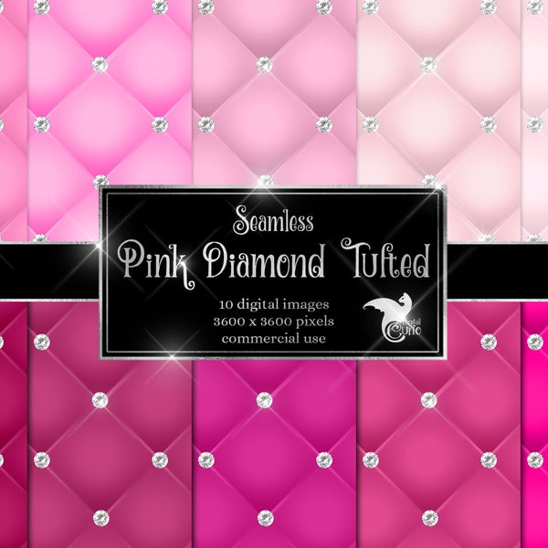 Pink Diamond Tufted Digital Paper - seamless luxury glam quilted backgrounds instant download for commercial use