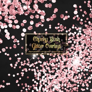 Chunky Blush Pink Glitter Overlays, digital glitter png overlays, clip art glitter confetti instant download