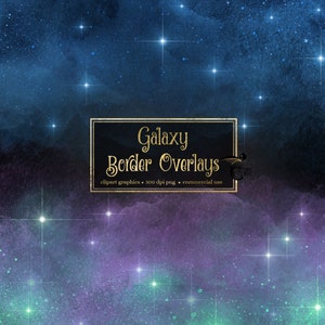 Galaxy Border Overlays - digitale instant download aquarel en sterren clip art graphics voor commercieel gebruik