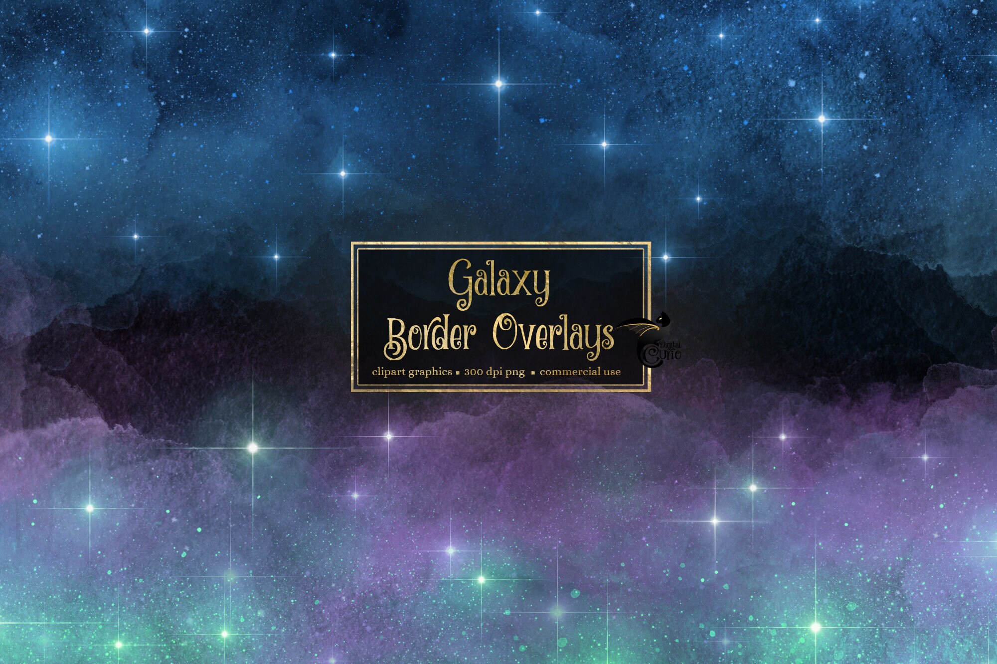 Galaxy Border Overlays - digital instant download watercolor and stars clip art graphics for commercial use