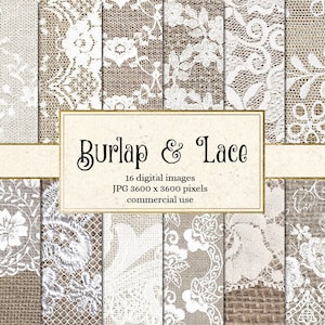 Burlap and Lace Digital Paper, Wedding Digital Scrapbook Paper- #16011 -  Baer Design Studio
