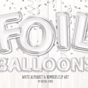 Clipart de alfabeto de balão de folha branca - gráficos digitais de download instantâneo em formato PNG para uso comercial, celebrações e designs de festas