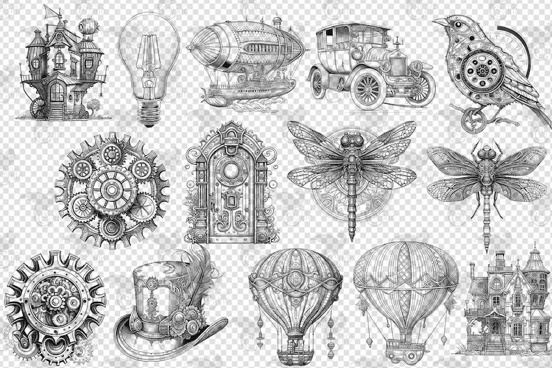 Steampunk Line Texture Steampunk Line Art Clipart – Fantasy Graphics, Collage Sheets (digital ...