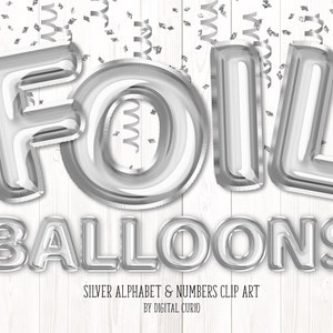 Silberner Folienballon Alphabet Clip Art - digitaler sofortiger Download Grafiken im PNG-Format für kommerzielle Nutzung Feier und Party-Designs