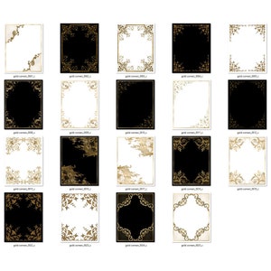 K&ouml;nnte beinhalten: Satz von 16 digitalen goldenen Eckrahmen mit schwarzem und wei&szlig;em Hintergrund. Die Rahmen haben ein Vintage-Design mit Verzierungen.
