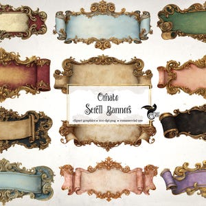 Utsmyckade rullbanderoller Clipart – Gulddetaljer, Gamla papperstexturer (PNG och JPEG)