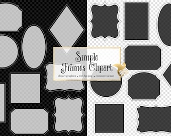 Simple Frames Clip Art - semi-transparent text frames in black and white instant download for commercial use