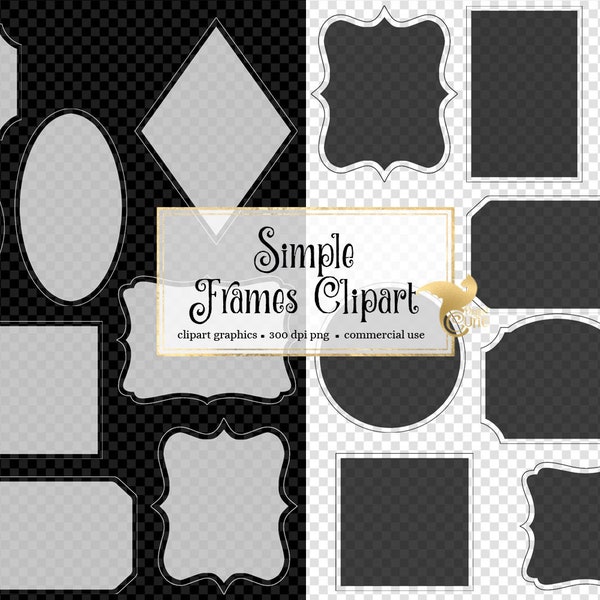 Simple Frames Clip Art - semi-transparent text frames in black and white instant download for commercial use