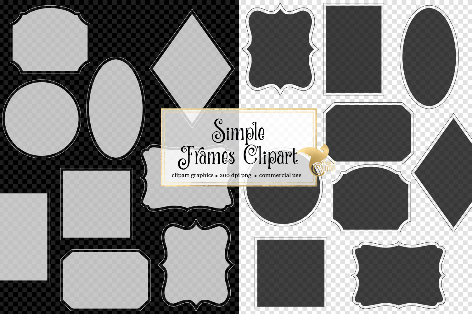 Simple Frames Clip Art - semi-transparent text frames in black and white instant download for commercial use