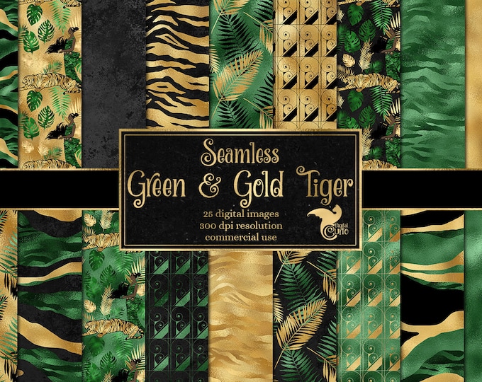 Gold Glitter Safari Digital Paper, Seamless Animal Print Patterns ...