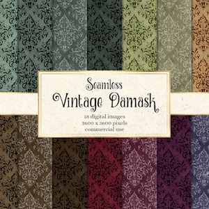 Vintage Damask Digital Paper - seamless damask patterns and distressed textures for printable scrapbook paper commercial use