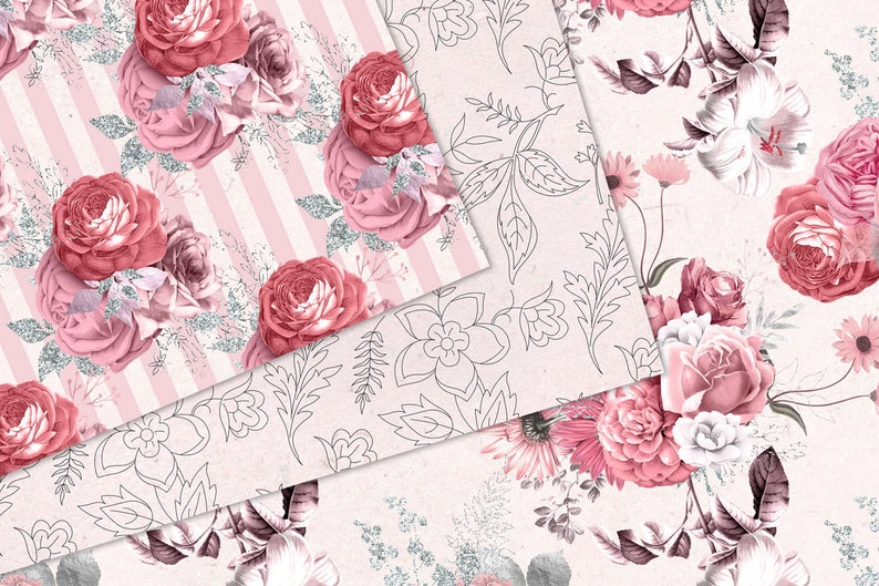 Pink Floral Digital Paper, Seamless Flower Backgrounds (digital ...