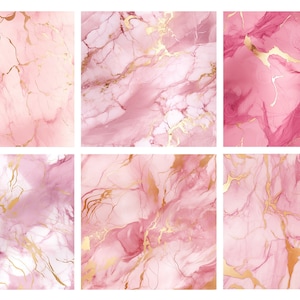 Carta digitale in marmo rosa e oro, texture in marmo senza cuciture con accenti in lamina d'oro, per uso commerciale immagine 2
