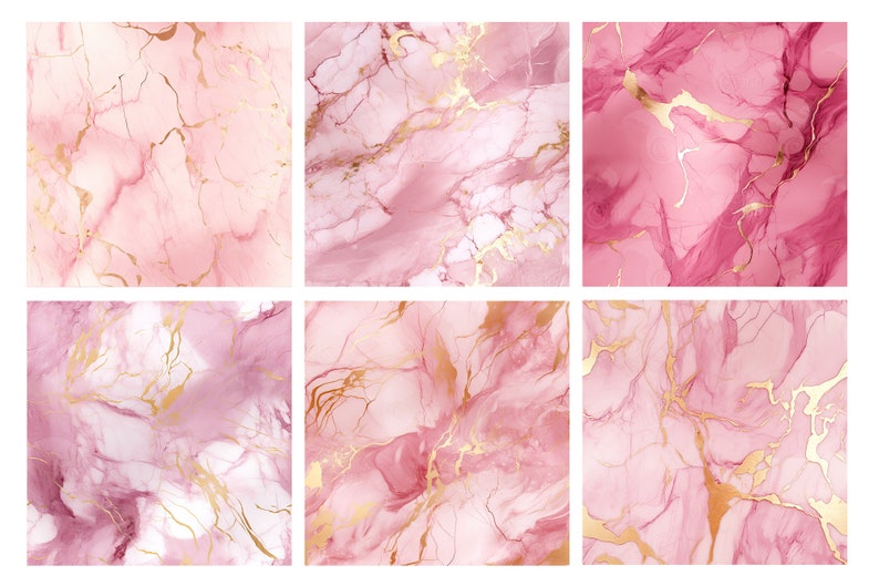 Carta digitale in marmo rosa e oro, texture in marmo senza cuciture con accenti in lamina d'oro, per uso commerciale immagine 2