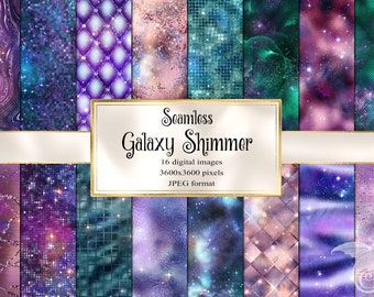 Papier cyfrowy Galaxy Shimmer, bezszwowe tekstury mgławic (pobranie cyfrowe)