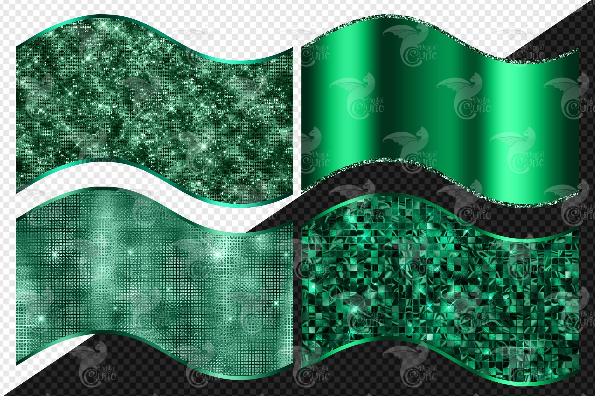 Emerld Border Emerald Green Wave Borders Clipart – Glitter Foil Seamless PNG ...