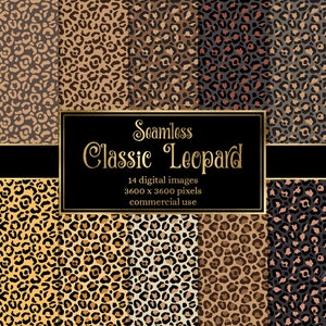Klassische Leopard Digital Paper, nahtlose Leoparden Haut Muster Hintergründe mit Gold Gepard Fell Tierhäute druckbares Papier kommerzielle Nutzung
