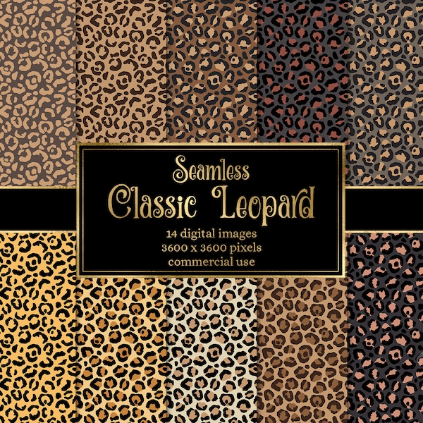 Classic Leopard Digital Paper, seamless leopard skin pattern backgrounds with gold cheetah fur animal skins printable paper commercial use