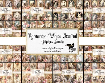 Romantic White Journal Graphics Bundle, discount fantasy rococo digital paper, digital scrapbooking, vintage digital ephemera