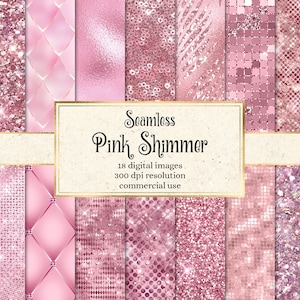 Pink Shimmer Digital Paper - textures scintillantes métalliques sans soudure avec paillettes, paillettes et feuille téléchargement instantané pour un usage commercial