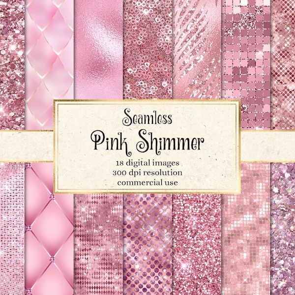 Pink Shimmer Digital Paper - seamless metallic sparkle textures with sequins, glitter and foil instant download for commercial use