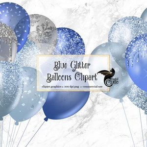 Blaue Glitzer Luftballons Clipart, baby blau und silber glitter party Clipart im PNG-Format sofortiger Download für kommerzielle Nutzung