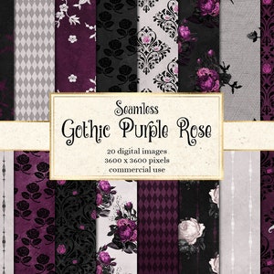 Gothic Purple Rose Digital Paper, Seamless Lace Patterns (digital ...