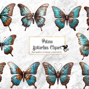 Patina Schmetterlinge Clipart - Fantasy Clip Art Grafiken und Collage Blätter für veränderte Kunst oder Junk Journals sofortiger Download