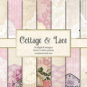 Cottage en kant digitaal papier, armoedig rustiek digitaal papier, vintage papier texturen, strepen, digitale retro rustieke plakboekpapieren