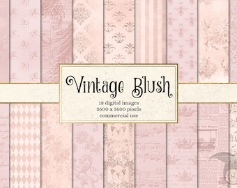 Vintage Blush digital paper, rustic blush pink textures, distressed antique pink backgrounds, printable scrapbook paper, commercial use