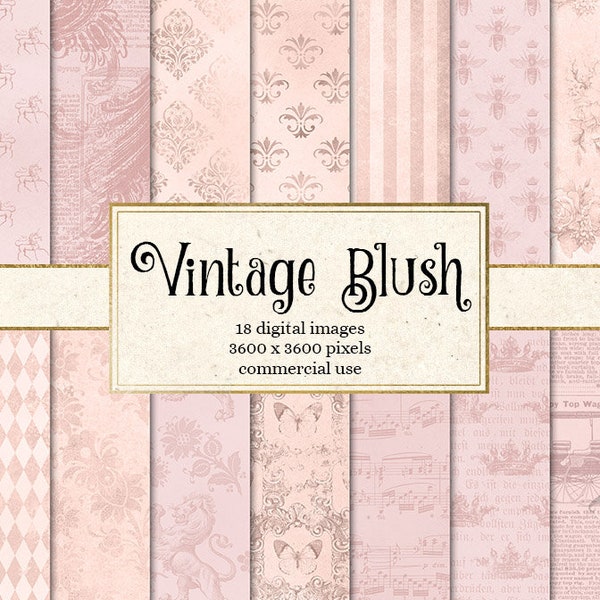 Vintage Blush digital paper, rustic blush pink textures, distressed antique pink backgrounds, printable scrapbook paper, commercial use