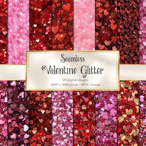 Valentine Glitter Digital Paper, naadloze hart glitter schittering achtergronden, instant download voor commercieel gebruik